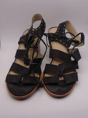 Dune London Black Suede Lace Up Tassel Heeled Sandals Size 36 / 6